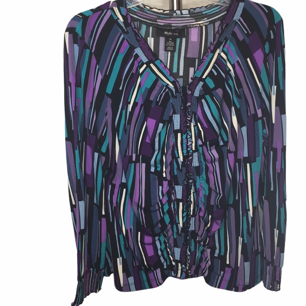 Style & Co Long Sleeve Elastic and Ruffles Top